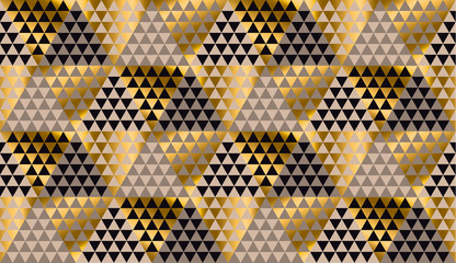 Luxury geometry black, gold and beige seamless vector illustration. Concept triangle geometric pattern for card, invitation, header print and web design, wrapping paper, fabric..