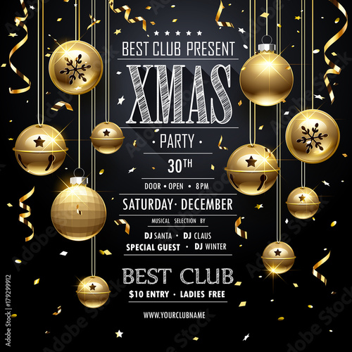 Black background with hanging christmas festival balls made with "Christmas Party design Black" Stock image and royalty-free vector files on Fotolia.com - Pic