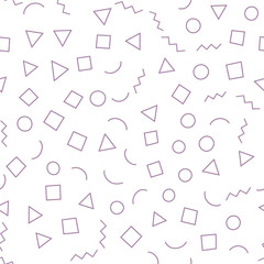 Fototapeta na wymiar Seamless memphis pattern 80's-90's styles on a white background with different shapes. Vector repeating texture.