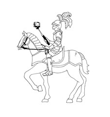 Knight on horse with selfie stick. Vector illustration isolated on background