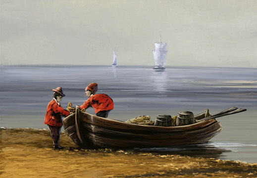 Sea oil paintings landscape, digital art, fine art