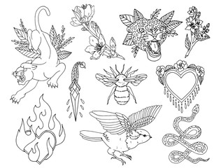 Set of indian patches elements. Set of stickers, pins, patches and handwritten notes collection in cartoon 80s-90s comic style.Vector stikers kit © NKTN