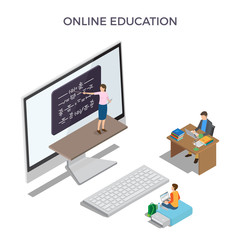 Online Education Promo Poster with Big Computer