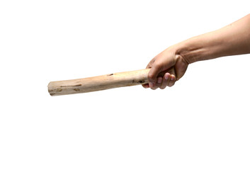 image of violence, adult hand holding timber and point it forward