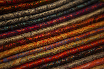 Image of wool and silk scarfs in a asian market