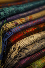 Image of wool and silk scarfs in a asian market