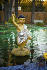 Buddha's statue in the fountain in the Pagode Viên Giác, one of eight Vietnamese Buddhist pagodas...