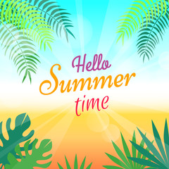 Fototapeta na wymiar Lovely Summer Promotional Poster with Green Palms