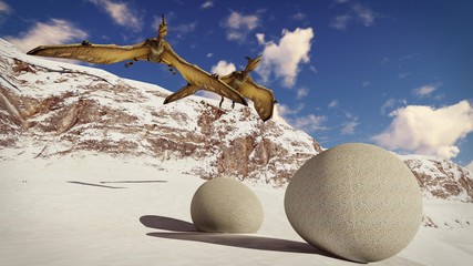 Egg and pterodactyl 3d rendering © satori