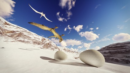 Egg and pterodactyl 3d rendering © satori