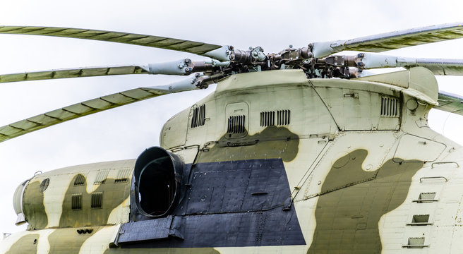 Fragment of the hull of the Soviet Mi-26 helicopter, painted under the jaws of a shark
