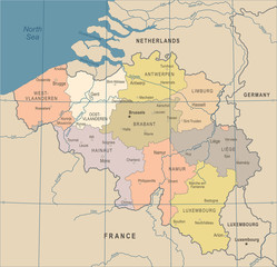Fototapeta na wymiar Belgium Map - Vintage Vector Illustration