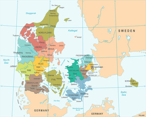 Denmark Map - Vector Illustration