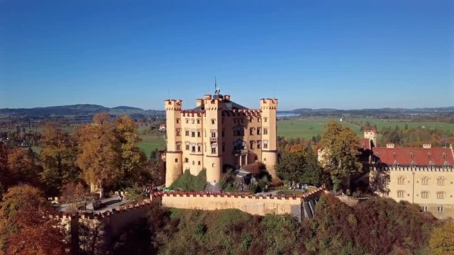 Flight around of Hohenschwangau Castle,Bavaria, Germany