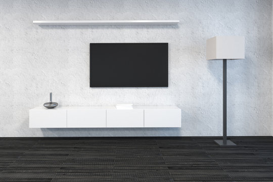 Modern living room with empty TV