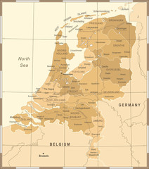 Netherlands Map - Vintage Vector Illustration