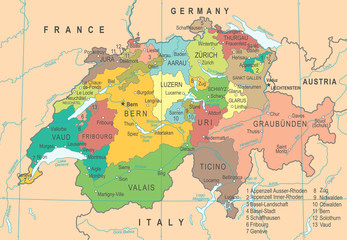 Switzerland Map - Vector Illustration
