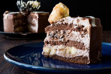Slice of Chocolate Cake with Banana