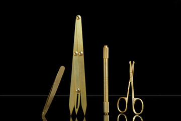 Microblading tools for drawing eyebrows; toolkit includes blade holder, golden ratio divider or...