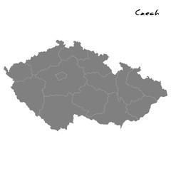 High quality map Czech Republic with borders of the regions