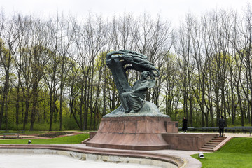 The Chopin Statue, a large bronze statue of Polish composer Frederic Chopin in the upper part of...