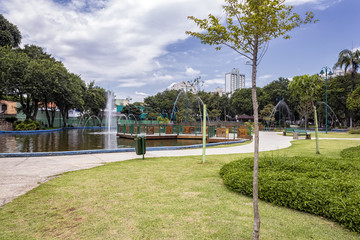 Lake with fountain in Park Santos Dumont, Sao Jose dos Campos, Brazil