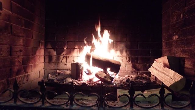 fireplace, wood log is burning in indoor fire