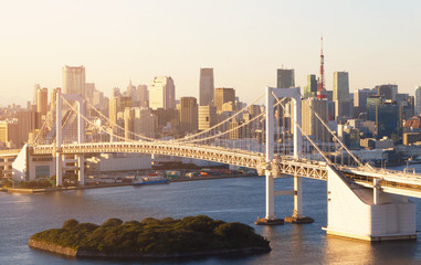 Fototapeta na wymiar Rainbow bridge and city view at Odaiba Tokyo Japan 