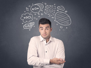 Businessman with speech bubbles