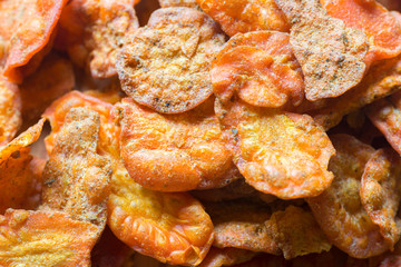baked carrot chips closeup