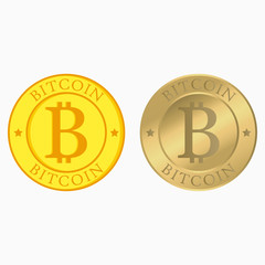 Bitcoin set. Cryptocurrency collection with flat and realistic gold coins. Internet money. Vector illustration.