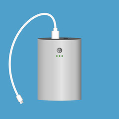 Obraz premium Power bank with USB cable. Portable charger device. Vector illustration.
