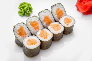 Japanese traditional sushi food and rolls with fresh seafood