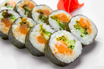 Japanese traditional sushi food and rolls with fresh seafood