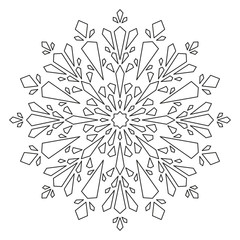 Christmas Mandala. Snowflake Mandala. Round Element For Coloring Book. Black Lines on White Background. Vector. 