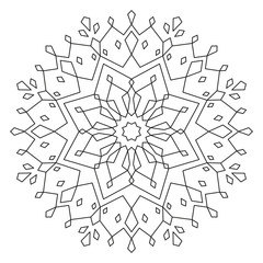 Christmas Mandala. Snowflake Mandala. Round Element For Coloring Book. Black Lines on White Background. Vector. 