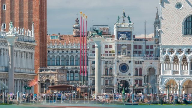 View of the Campanile di San Marco and Palazzo Ducale, from San Giorgio Maggiore timelapse, Venice, Italy.