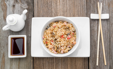 rice with seafood and sesame, traditional Japanese food