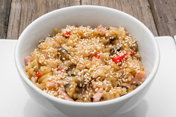 rice with seafood and sesame, traditional Japanese food