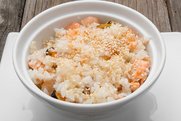 rice with seafood and sesame, traditional Japanese food