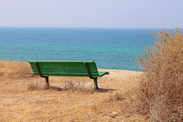 Bench overlooking the Mediterranean Sea, Israel