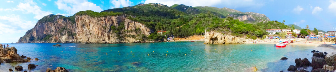 paleokastritsa blue lagoons coast landscape ionian sea on Corfu island - obrazy, fototapety, plakaty