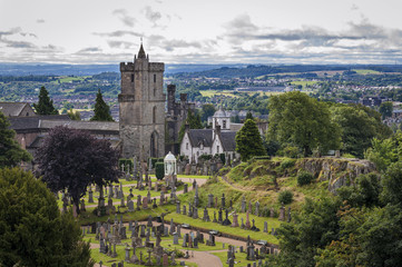 Fototapeta na wymiar View of the cemetery behind the Church of the Holy Rude, in Stirling, Scotland, United Kingdom. 
