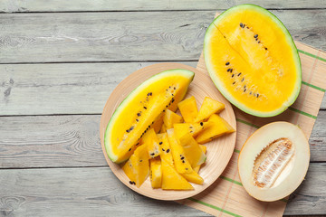 Slice yellow watermelon