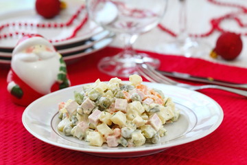 Russian traditional salad Olivier for New Year party