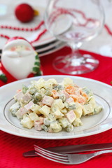 Russian traditional salad Olivier for New Year party