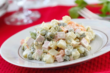 Russian traditional salad Olivier for New Year party