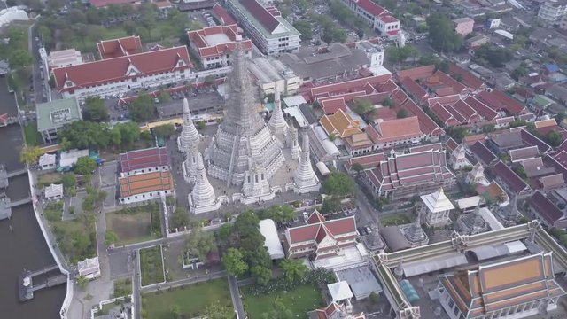 Aerial view of Wat Phra That Hariphunchai pagoda temple important religious traveling destination in Lamphun province northern of Thailand. icture high resolution on helicopter