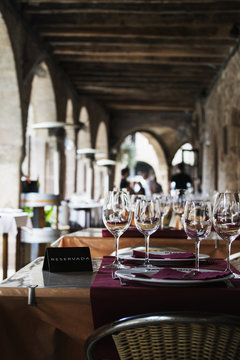 Wine glasses on reserved table
