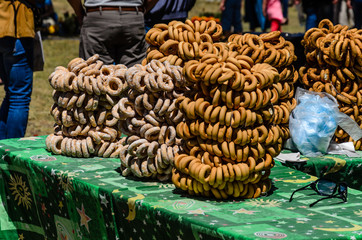 Bunch of the bagels on a table
